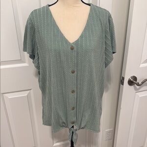 Weatherproof Green Flutter Sleeve Button Down Top